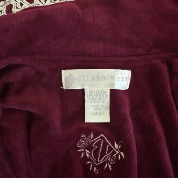 Eileen West Velvet Robe Burgundy Womens Large Embroidered Heirloom Old Money NWT - Picture 12 of 15